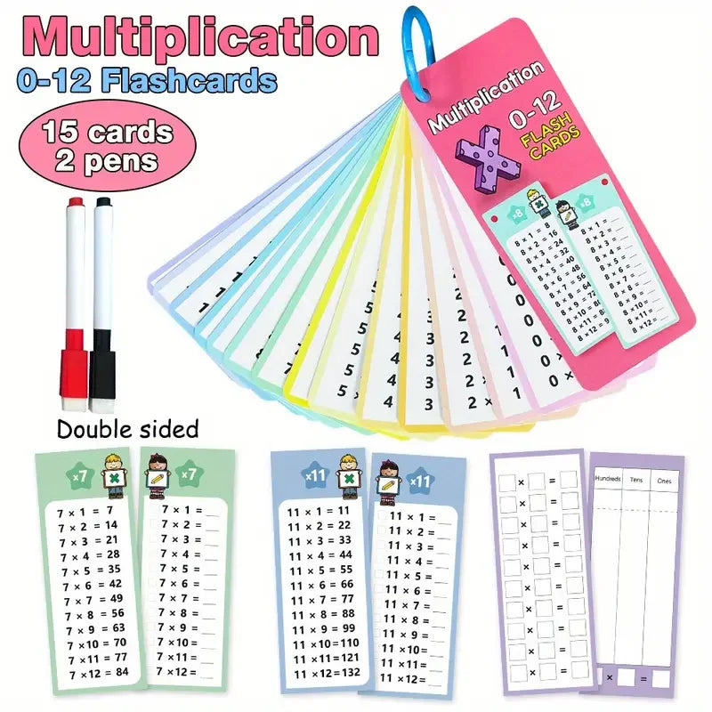 15-Piece Math Flash Cards for Kids | Multiplication Chart Set Math Flash Cards QXL