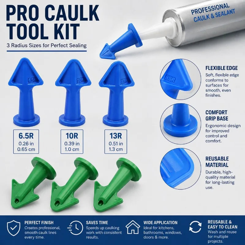 3-Piece Caulk Finishing Tool Kit | 6.5R 10R 13R Sealant Smoother Caulk Finishing Tool QXL