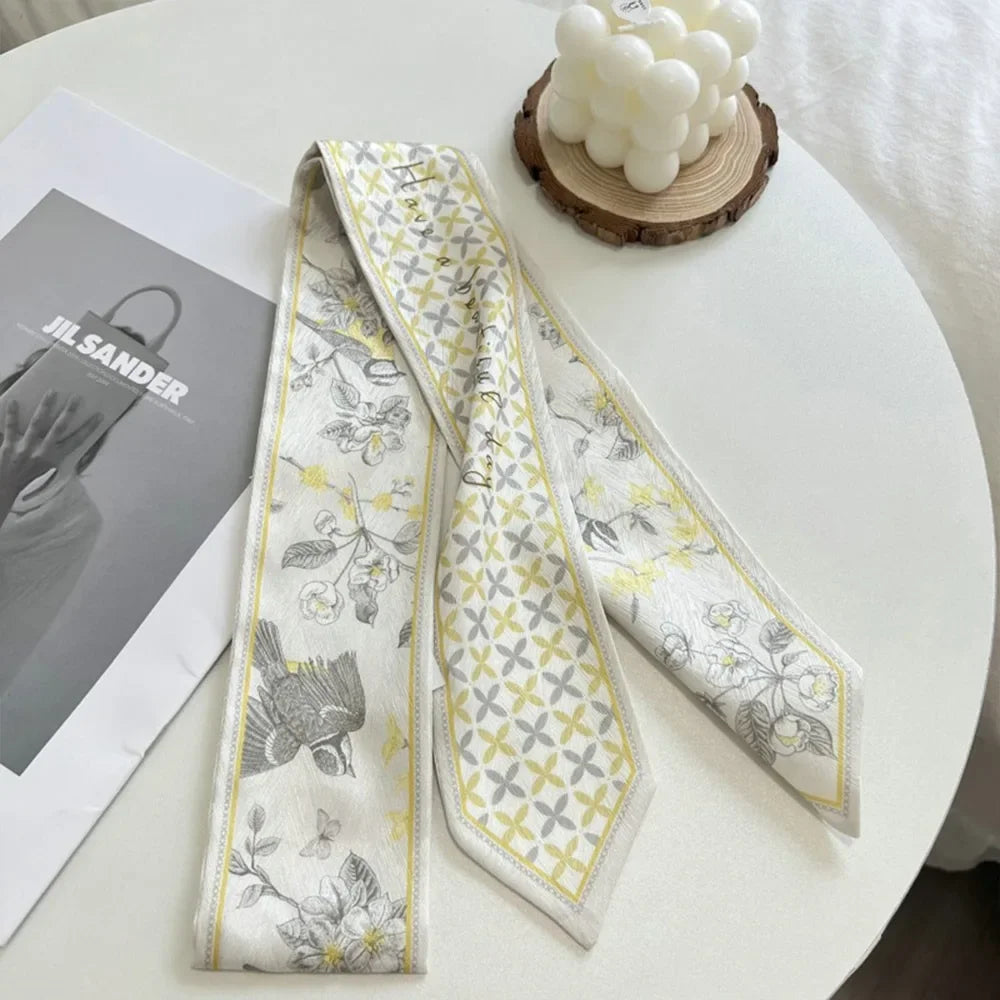 Satin Silk Floral Ribbon Scarf | Long Thin Bag Strap for Women Ribbon Scarf QXL 13