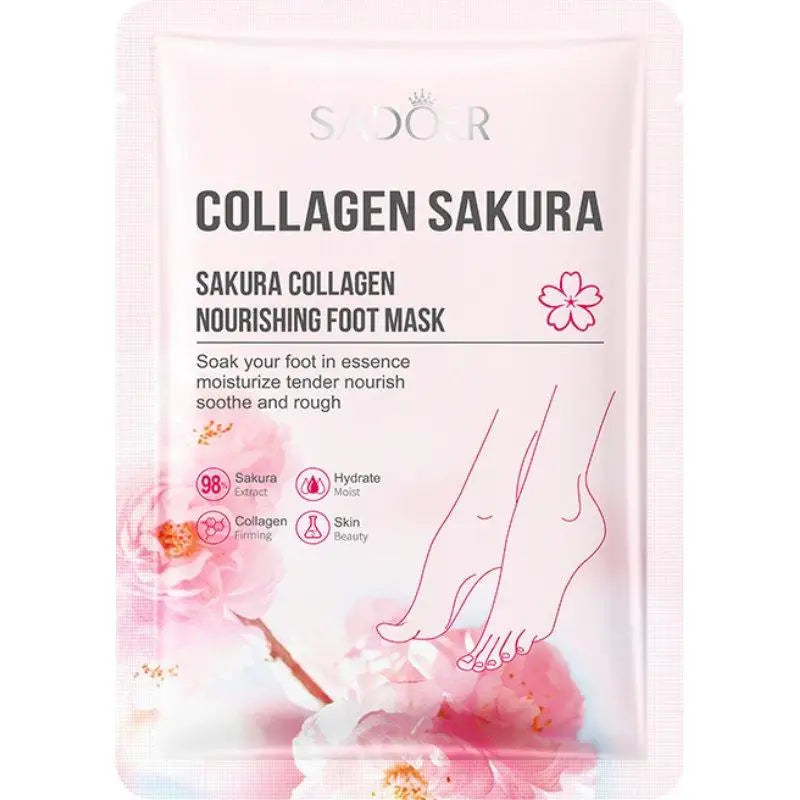 Sakura Collagen Foot Mask – Hydrating & Exfoliating Sock Mask Foot Mask QXL 1pcs