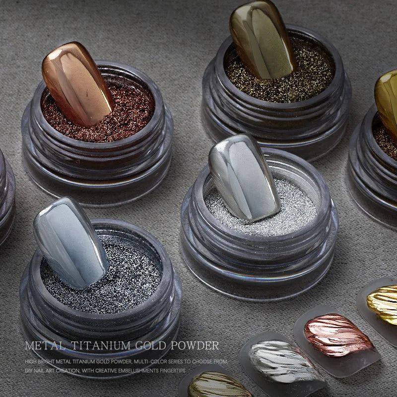 Mirror Chrome Nail Powder | Gold, Rose Gold & Silver Glitter Chrome Nail Powder QXL