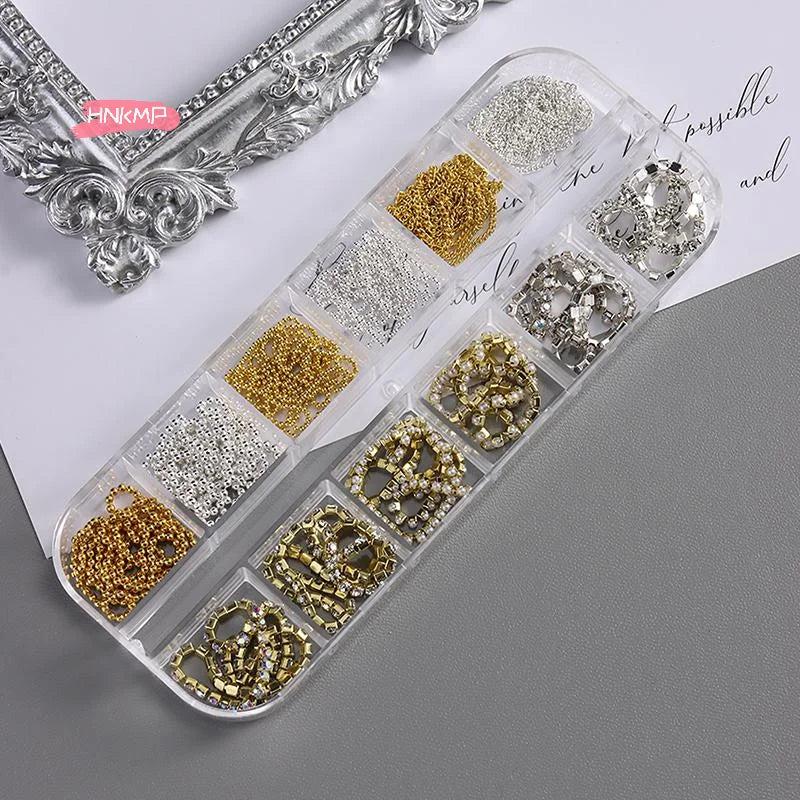 Metal Chain Nail Art Charms Set | Gold Silver Rose Gold DIY Nail Art Charms QXL