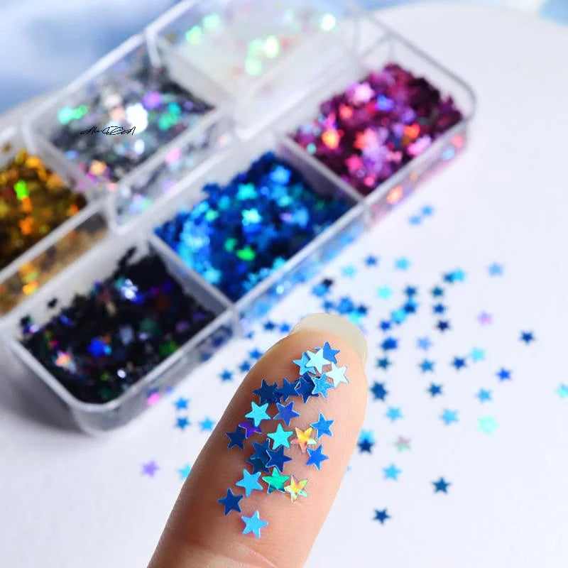 3D Laser Star Nail Sequins | Colorful DIY Gel Nail Art Charms Nail Art Sequins QXL