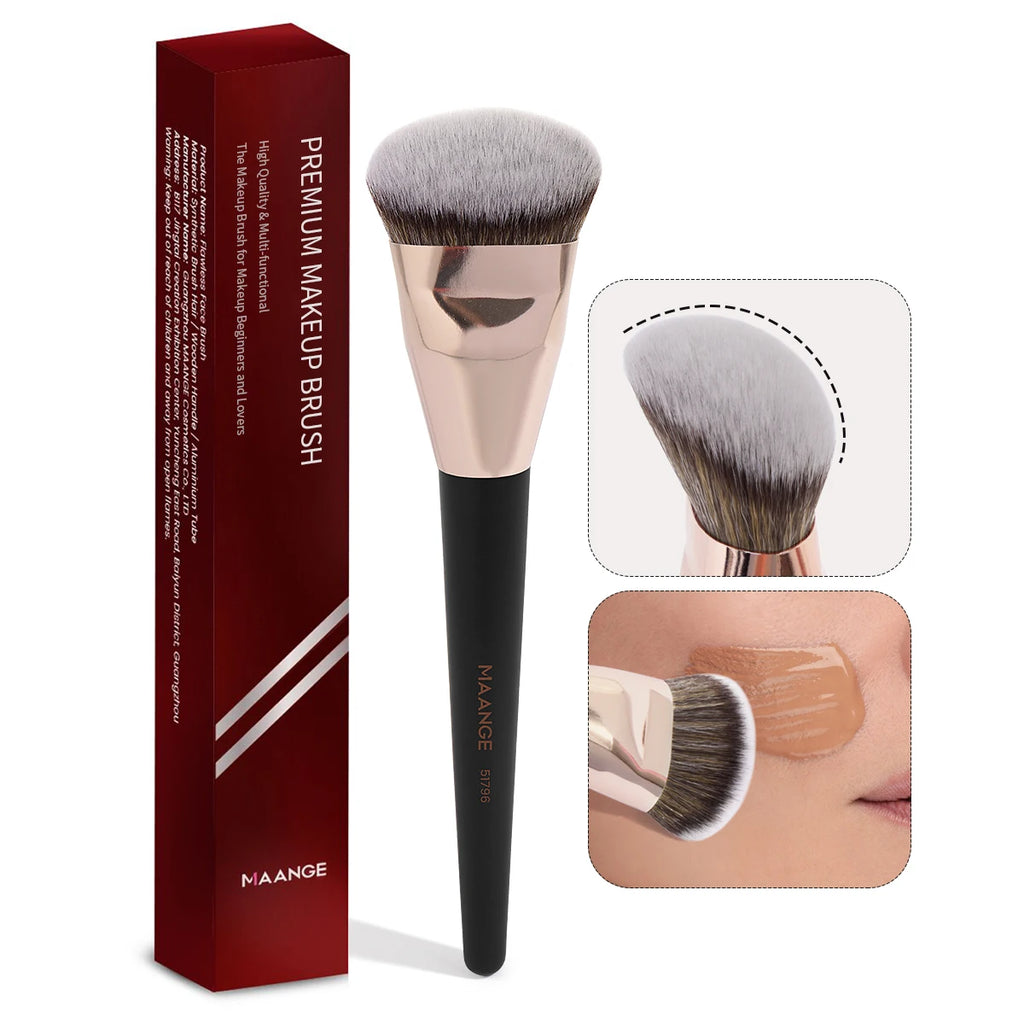 MAANGE Contoured Angle Foundation Brush | Liquid & Cream Foundation Makeup Brush QXL Black-Gold