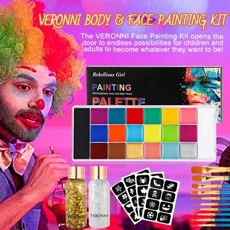 VERONNI 20-Color Face & Body Oil Paint Set | Halloween Cosplay Face & Body Paint QXL