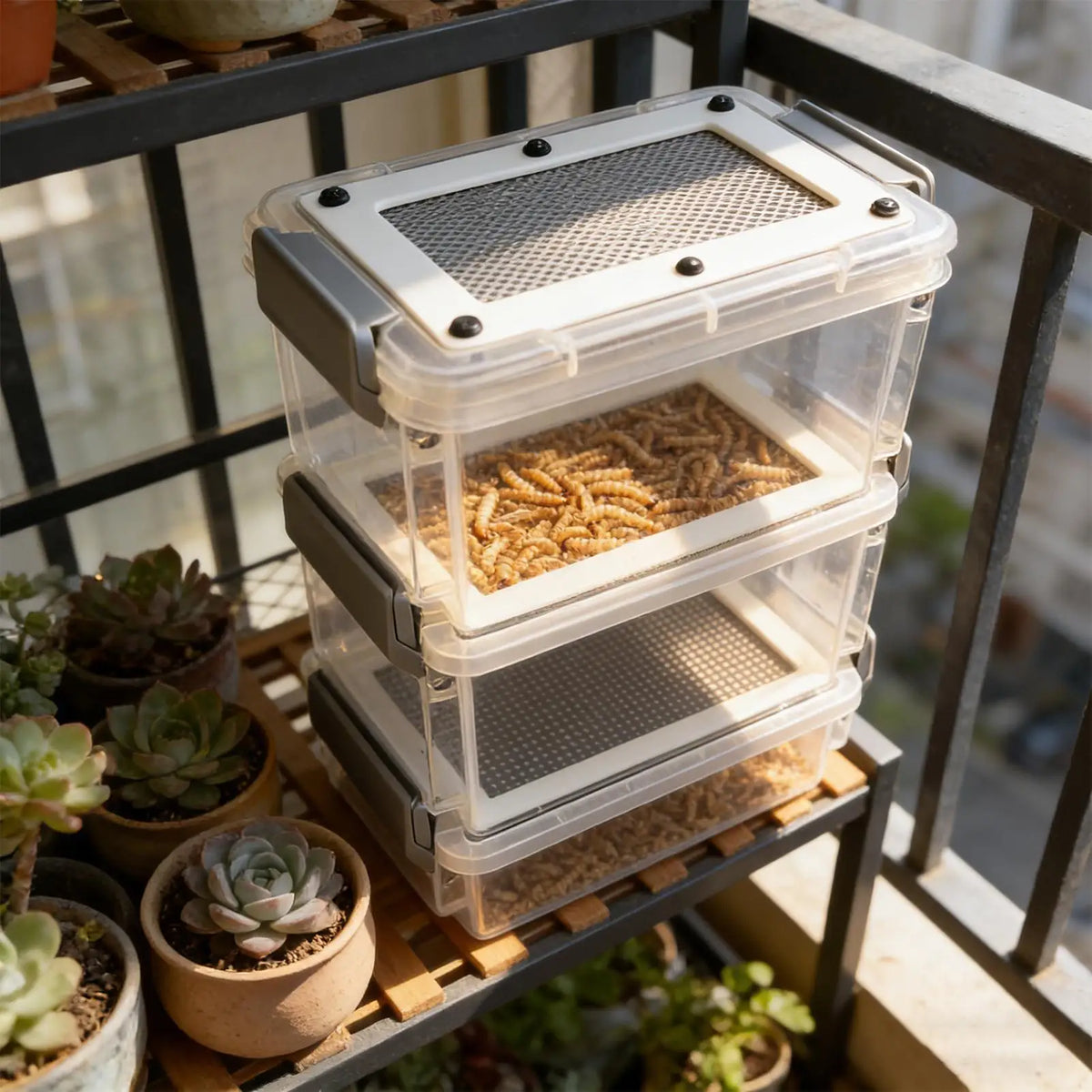 3-Layer Mealworm Breeding Kit | Transparent Feeder Breeder Box Insect Breeding Kit QXL