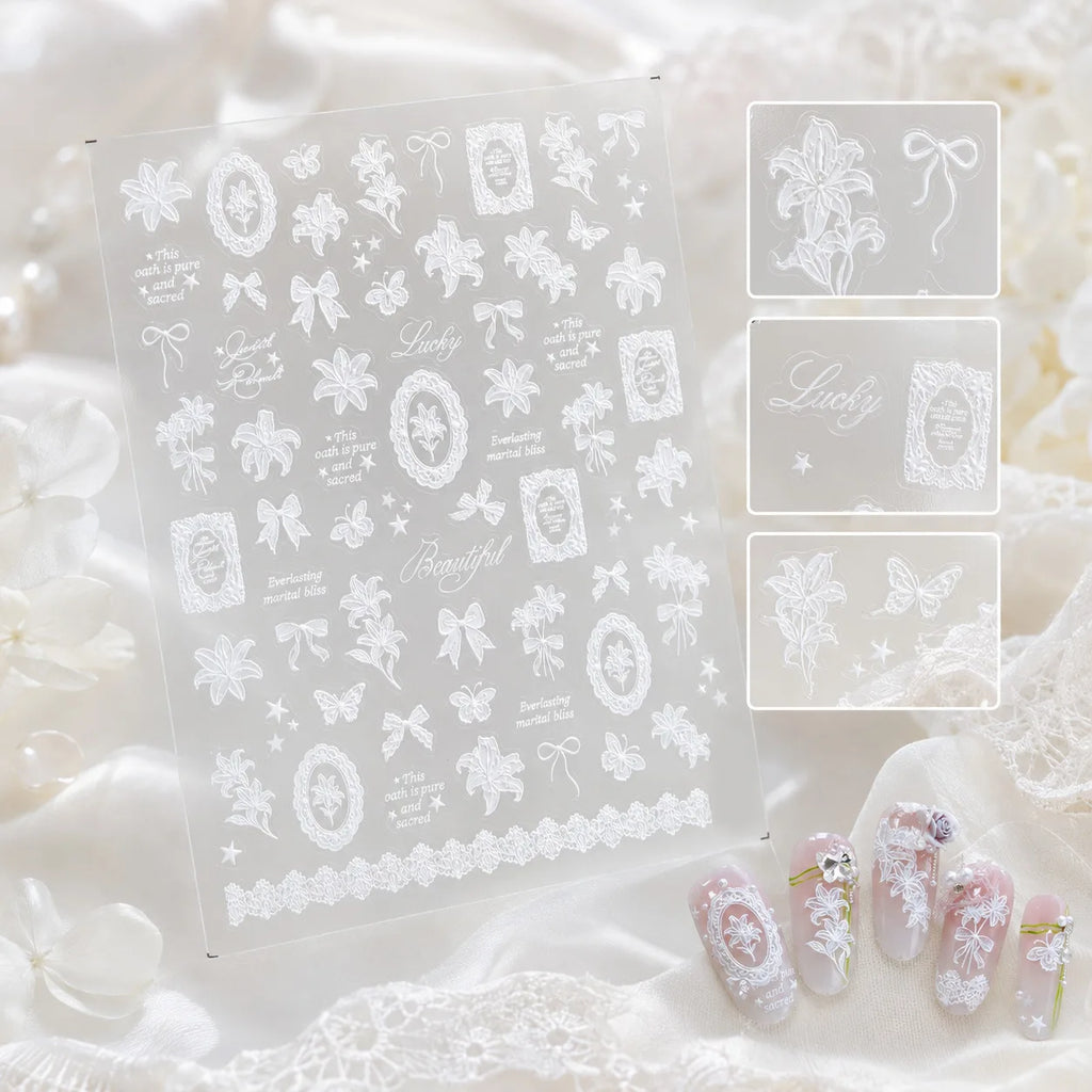 5D Nail Stickers – Lace Lily Flower Vintage French Decals Nail Art Stickers QXL