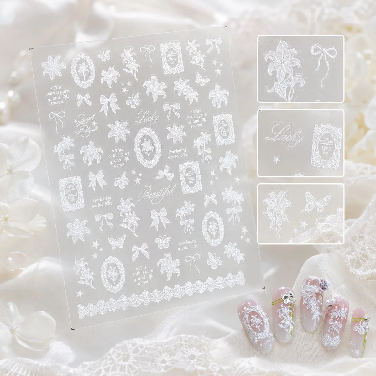 5D Nail Stickers – Lace Lily Flower Vintage French Decals Nail Art Stickers QXL