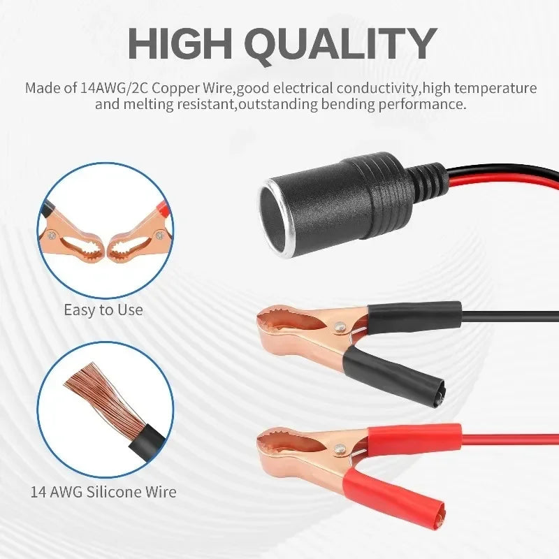12V Cigarette Lighter Socket Adapter with Alligator Clips Car Battery Adapter QXL