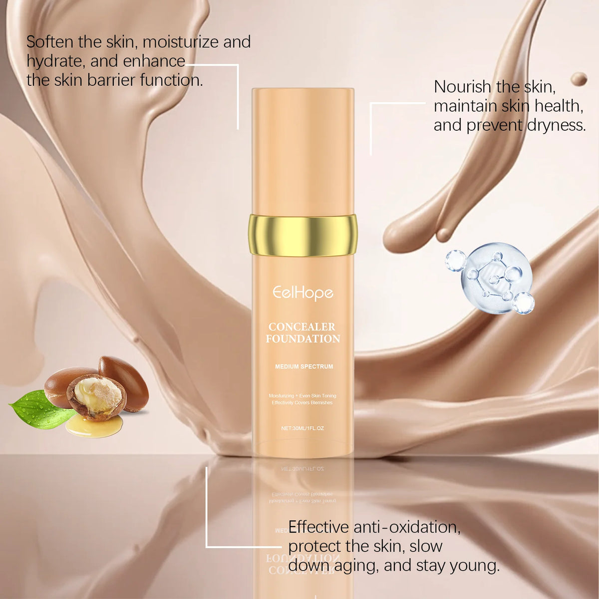Eelhope Color-Changing Foundation & Concealer | Hydrating 30ml Color-Changing Foundation QXL