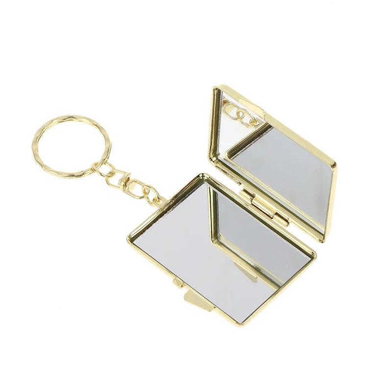 Mini Folding Makeup Mirror Keychain | Double-Sided Metal Compact Makeup Mirror QXL A3