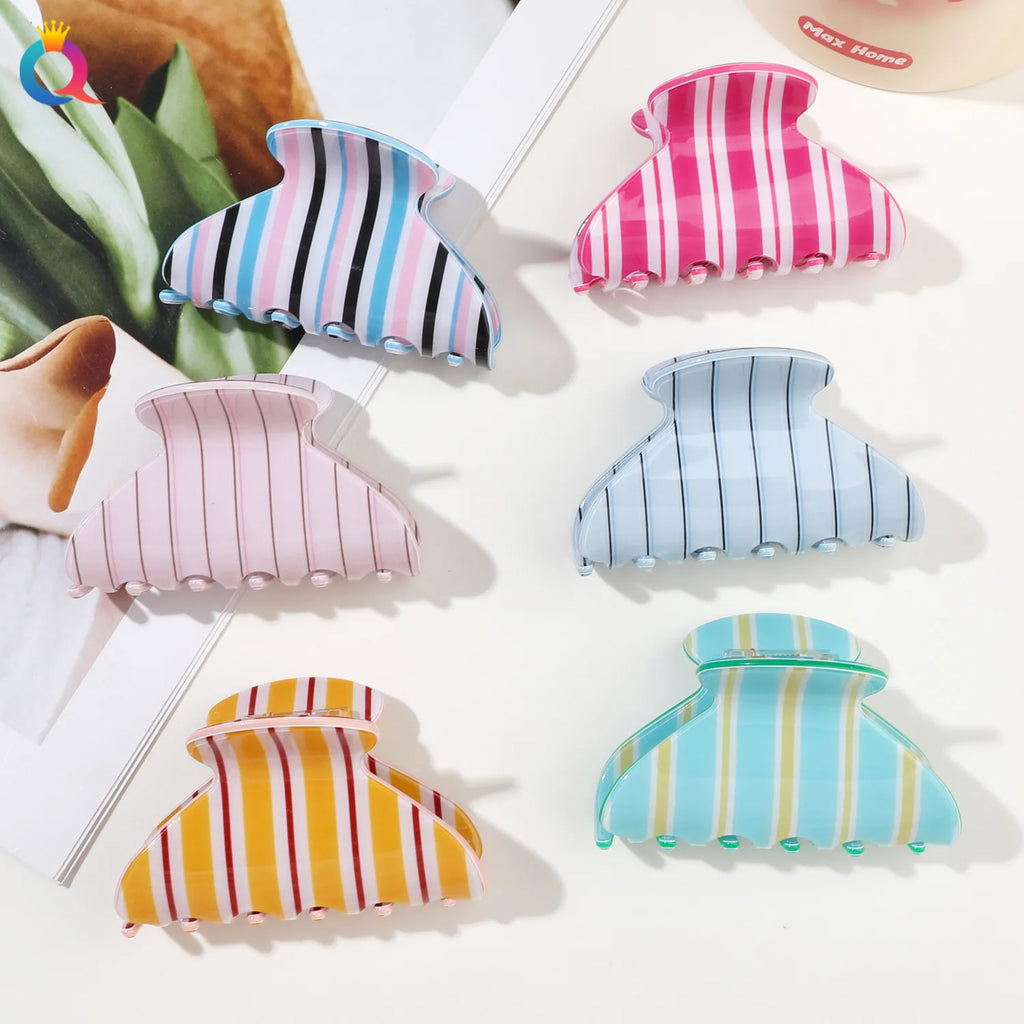 PVC Color Striped Shark Hair Claw Clip | Women's Updo Hair Claw Clip QXL