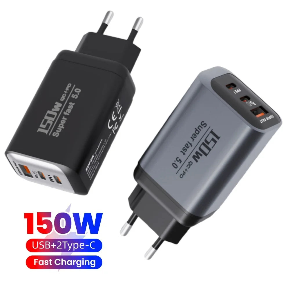 150W USB-C Fast Charger QC3.0 PD3.0 Multi-Port Wall Adapter USB-C Wall Charger QXL