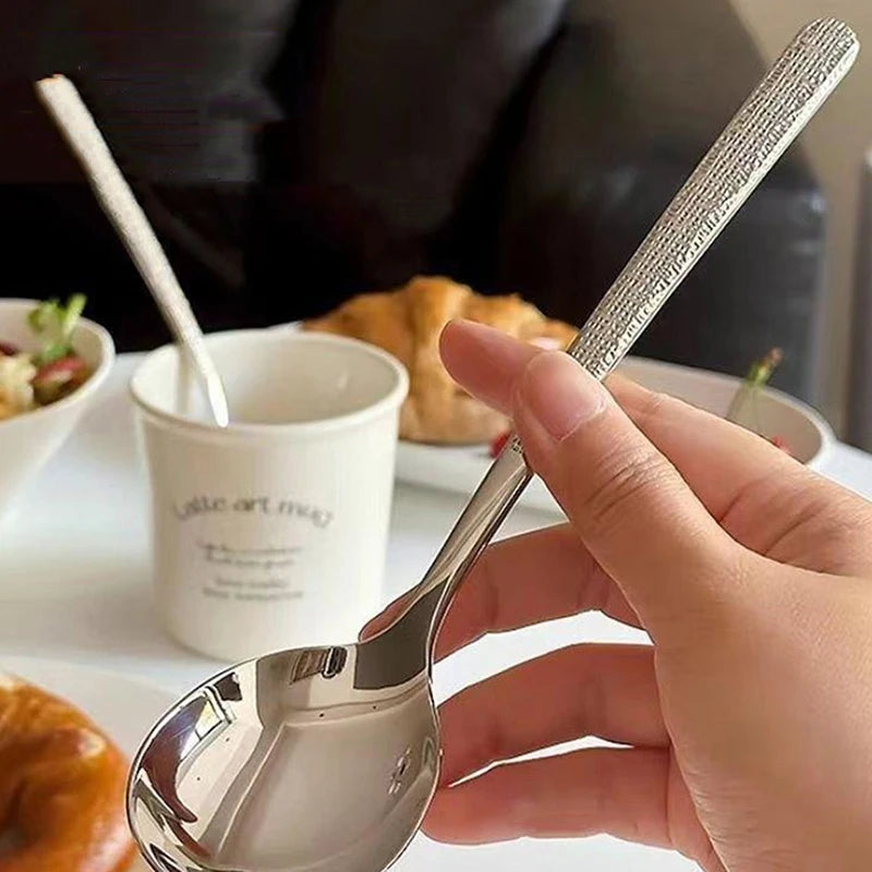 Stainless Steel Long Handle Dessert Spoons | Korean Style Dessert Spoon Set QXL