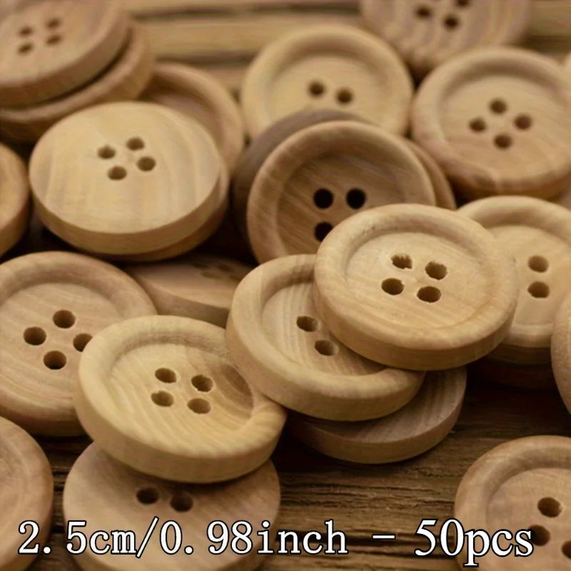50-Pack Natural Wood 4-Hole Buttons for Sewing & Crafts Wood Sewing Buttons QXL 2.5cm