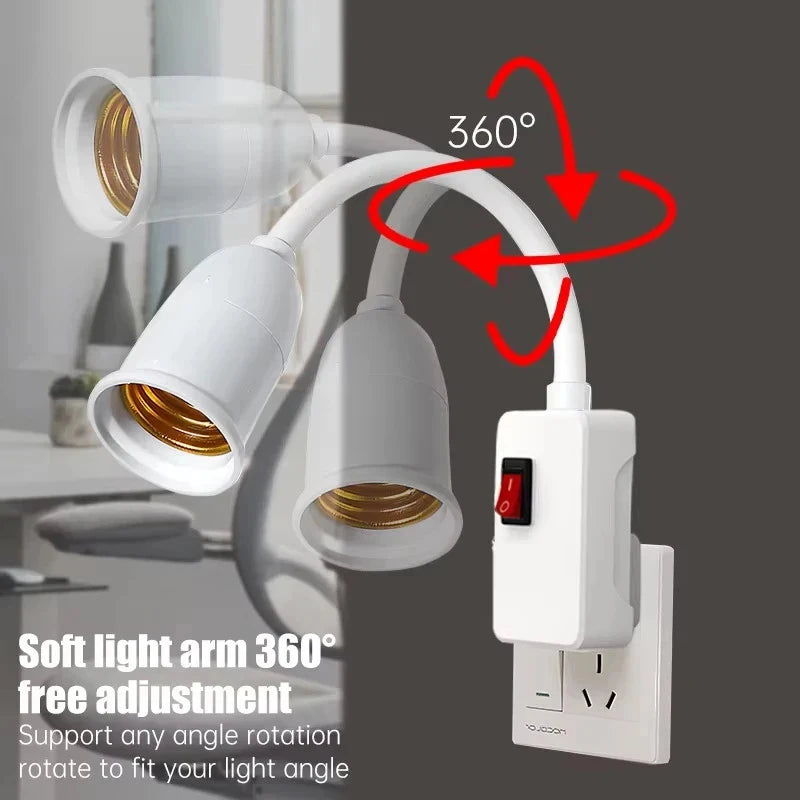 E27 Plug-In Swivel Bulb Holder with Switch & Flex Hose EU Plug Plug-In Lamp Socket QXL