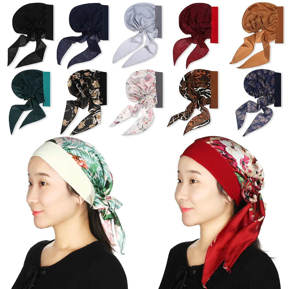 Adjustable Pre-Tied Printed Turban Head Wrap Cap | 12 Styles Turban Head Wrap QXL
