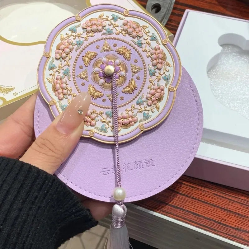Purple Portable Handheld Makeup Mirror | Travel Compact Mirror Compact Makeup Mirror QXL