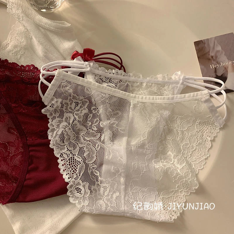French Lace Mesh Low-Rise Triangle Briefs | Soft & Breathable Women's Lace Briefs QXL