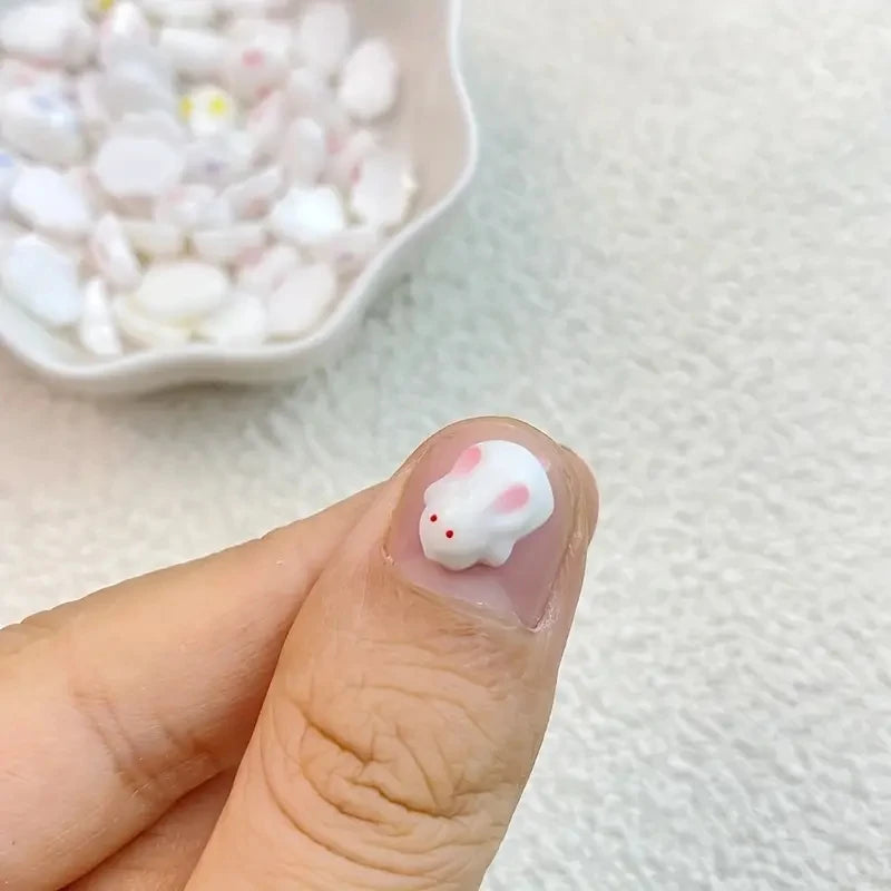 20-Pc 3D Kawaii Rabbit Nail Charms | Resin Nail Decorations Nail Art Charms QXL