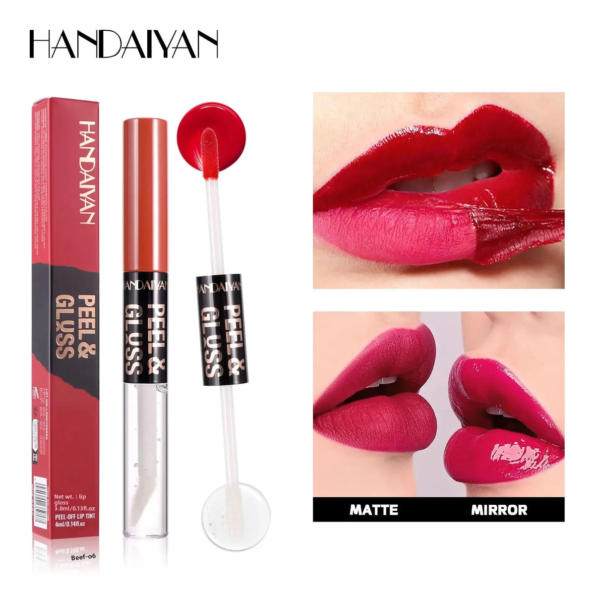 HANDAIYAN 2-in-1 Peel-Off Matte Lip Stain & Mirror Lip Oil Peel-Off Lip Stain QXL