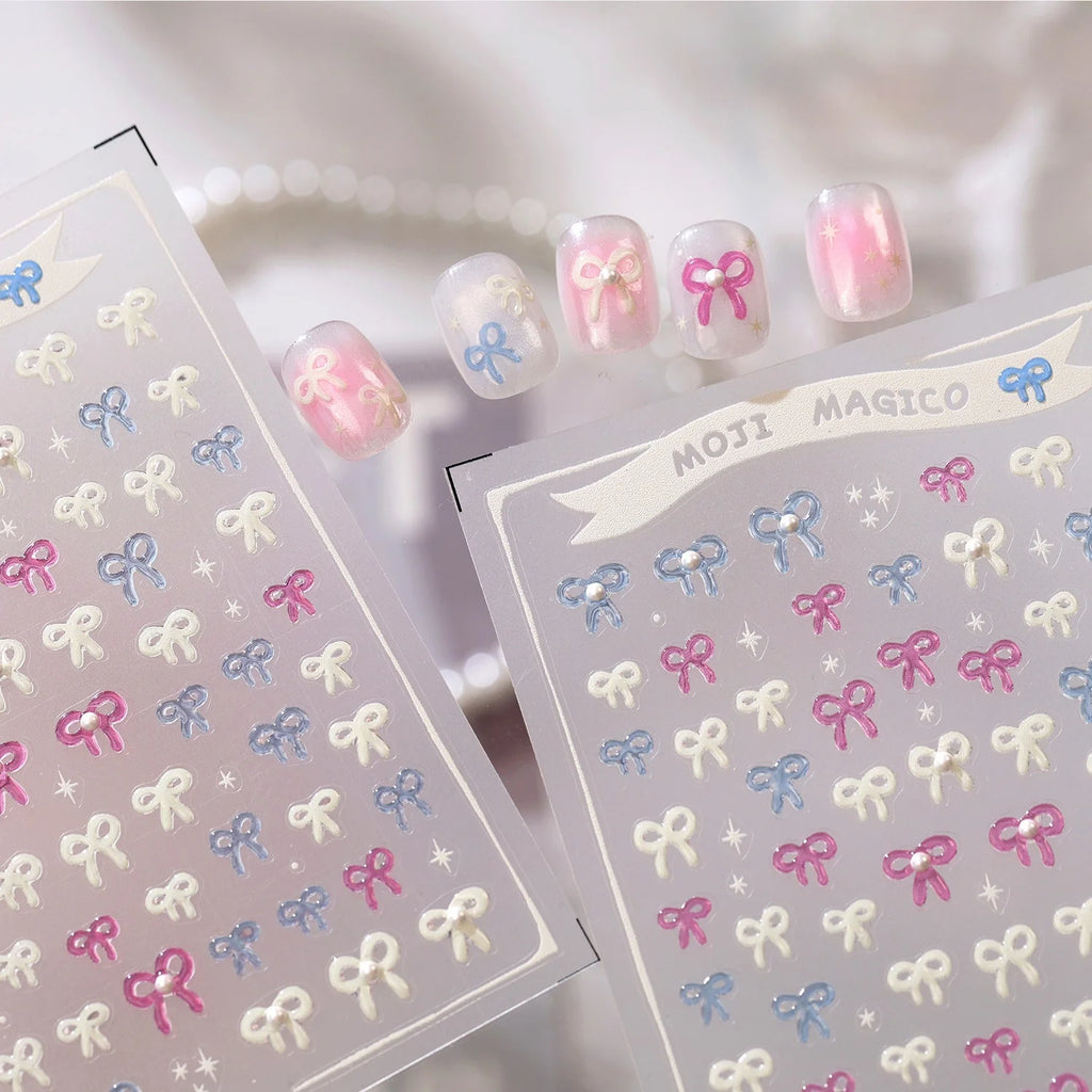 French Pearl Bow 5D Nail Art Stickers | Ballet Glitter Decals Nail Art Stickers QXL