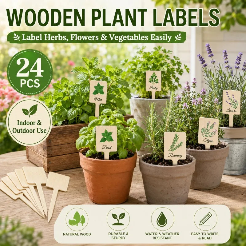 24-Pack Wooden Plant Labels | Herb & Garden Markers Garden Plant Markers QXL