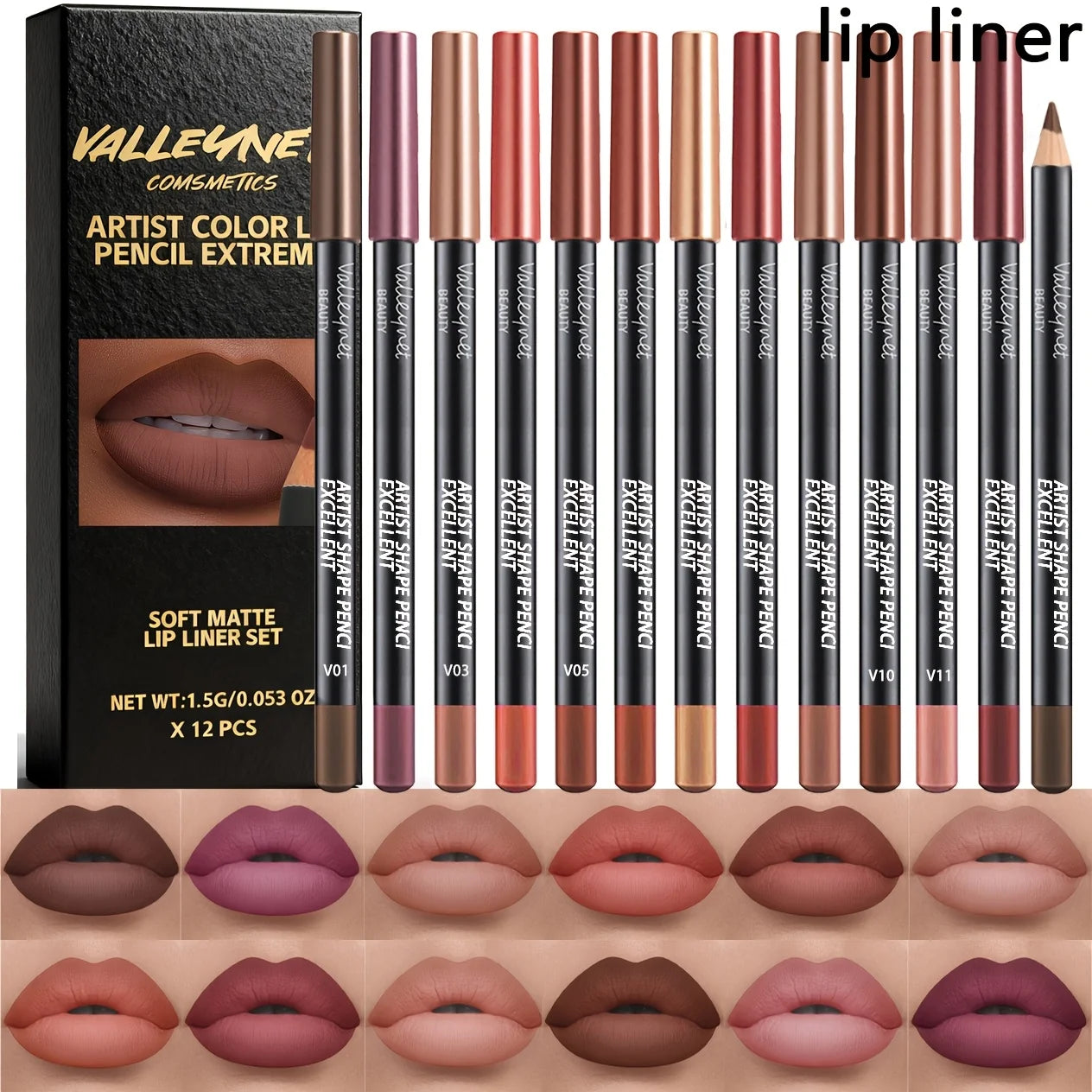 12-Pc Waterproof Matte Lip Liner & Gloss Set | Nude Lip Kit Lip Liner & Gloss Set QXL