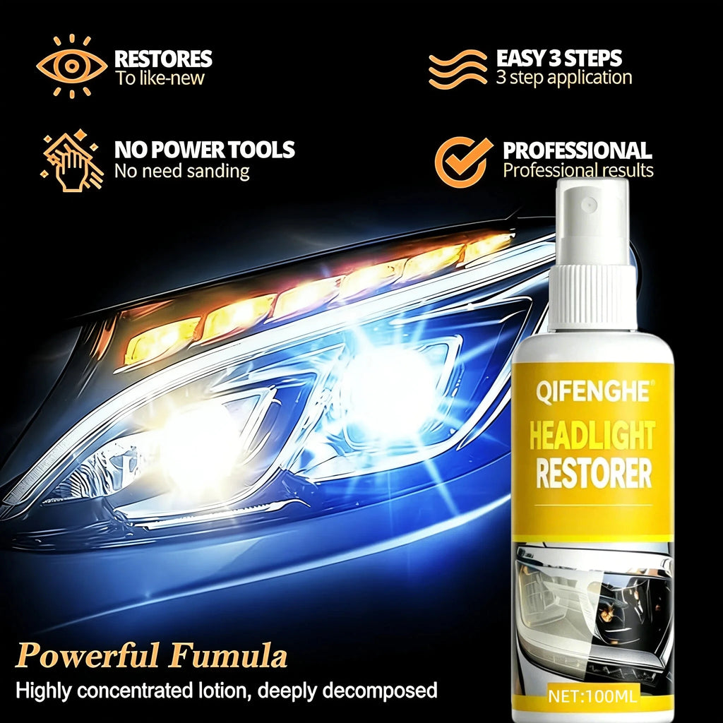 Headlight Restorer Spray 100ml | No-Sand Fog & Yellow Remover Headlight Restorer Spray QXL