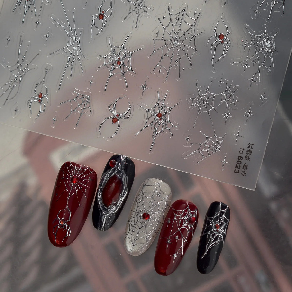 Gothic Spider Cobweb 5D Nail Stickers | Punk Rhinestone Decals Nail Art Stickers QXL