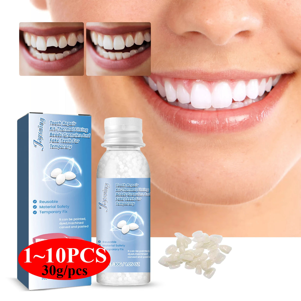 30g Moldable Temporary Tooth Repair Kit | Solid Gel Adhesive Tooth Repair Gel QXL