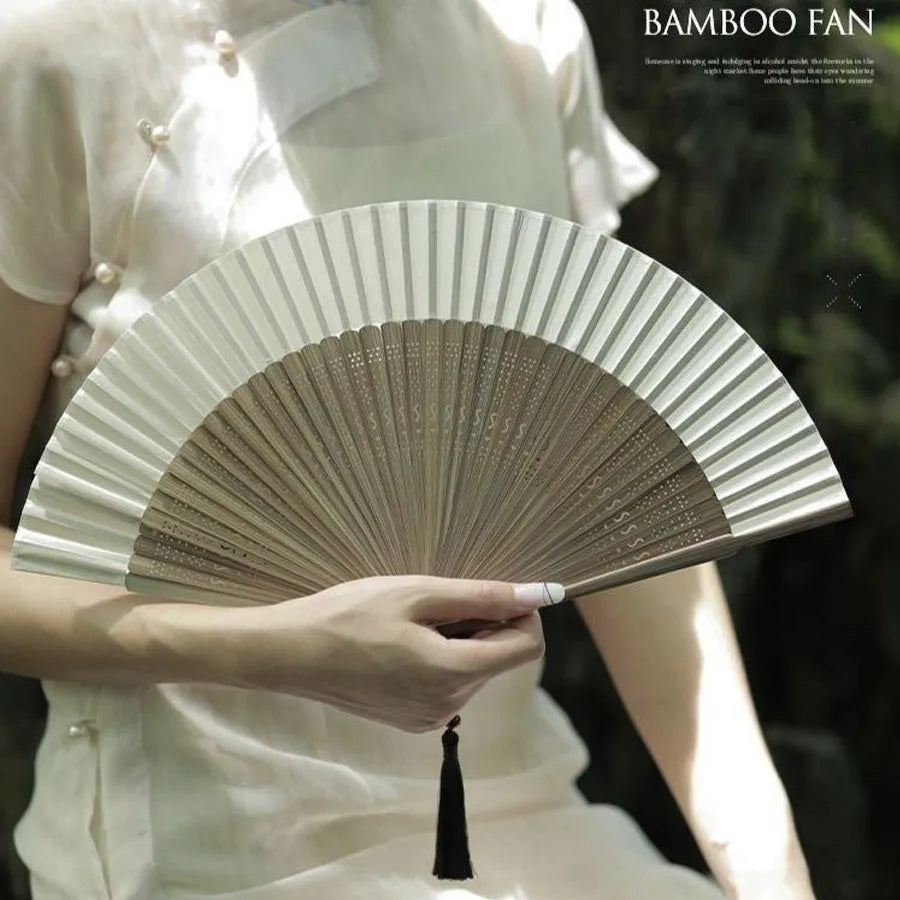 Vintage Bamboo Folding Hand Fan with Pendant | Retro Gift Folding Hand Fan QXL
