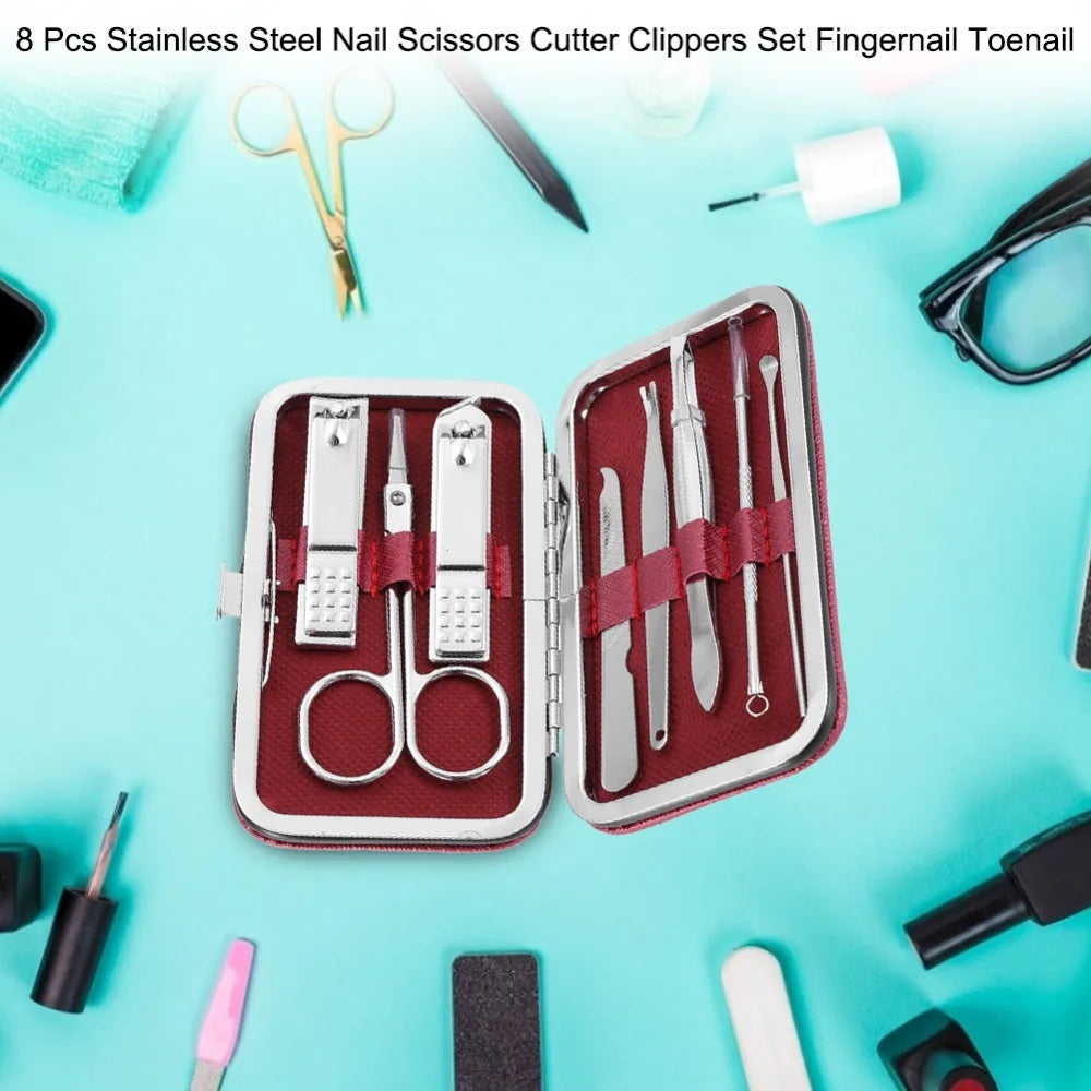 8-Piece Stainless Steel Manicure & Pedicure Set with Case Manicure Pedicure Set QXL