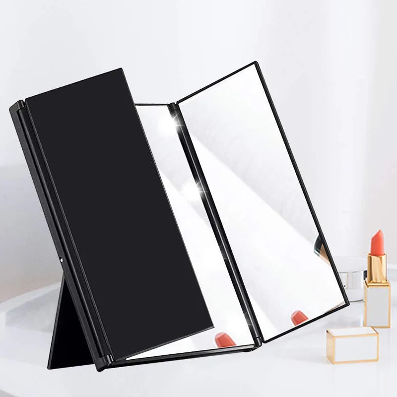 Portable LED Trifold Makeup Mirror | Foldable 3-Panel LED Makeup Mirror QXL