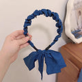 Blue Denim Ribbon Hair Hoop Headband | Korean Style Fashion Headband QXL Dark Blue