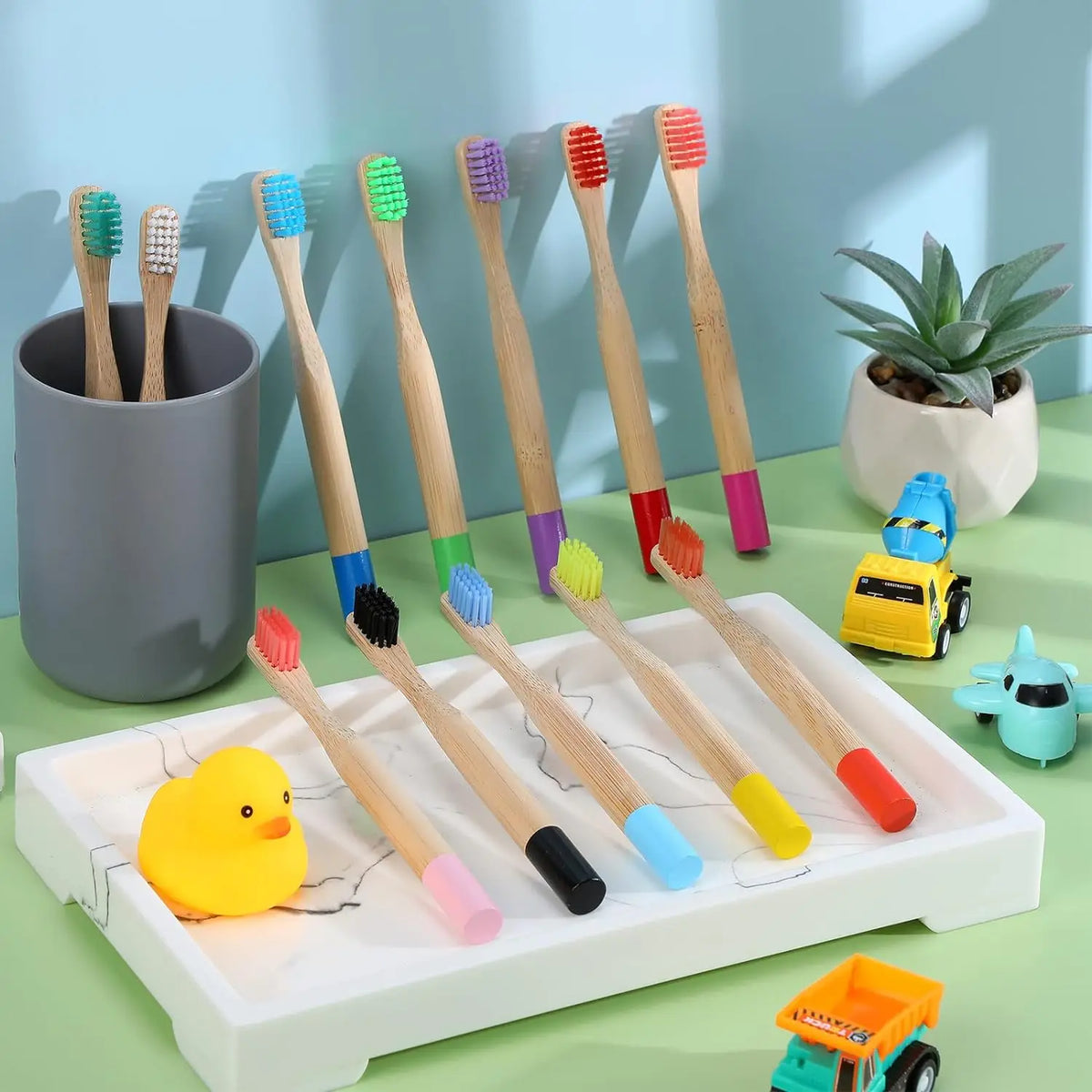 10-Pack Bamboo Toothbrush | BPA-Free Eco-Friendly Kids & Adults Bamboo Toothbrush Set QXL