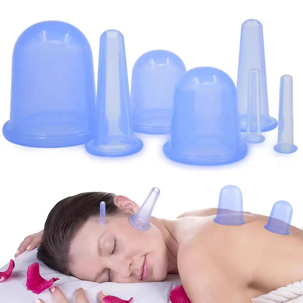 7-Piece Silicone Cupping Set | Vacuum Massage Cups 4 Sizes Silicone Cupping Set QXL