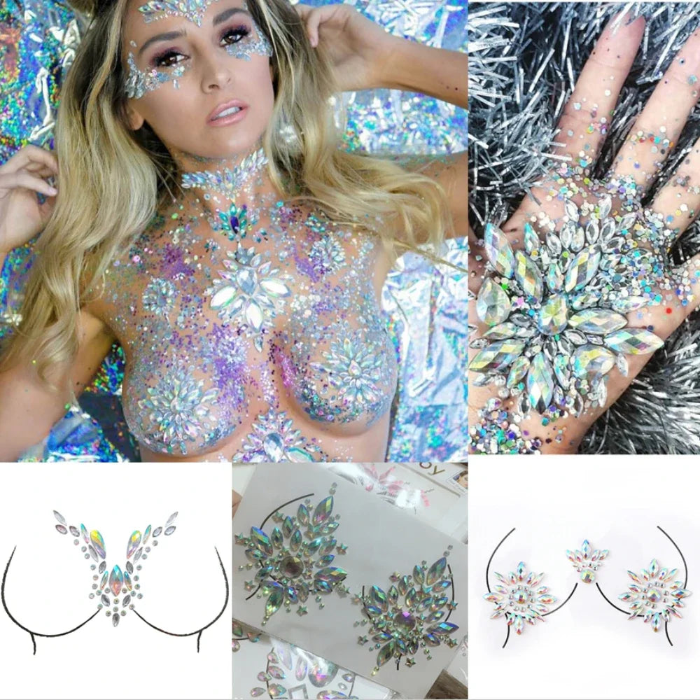 3D Rhinestone Face Jewels & Crystal Body Art Stickers Face Jewel Stickers QXL