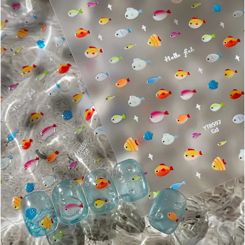 5D Ocean Fish Nail Stickers | Colorful Self-Adhesive Decals Nail Art Stickers QXL