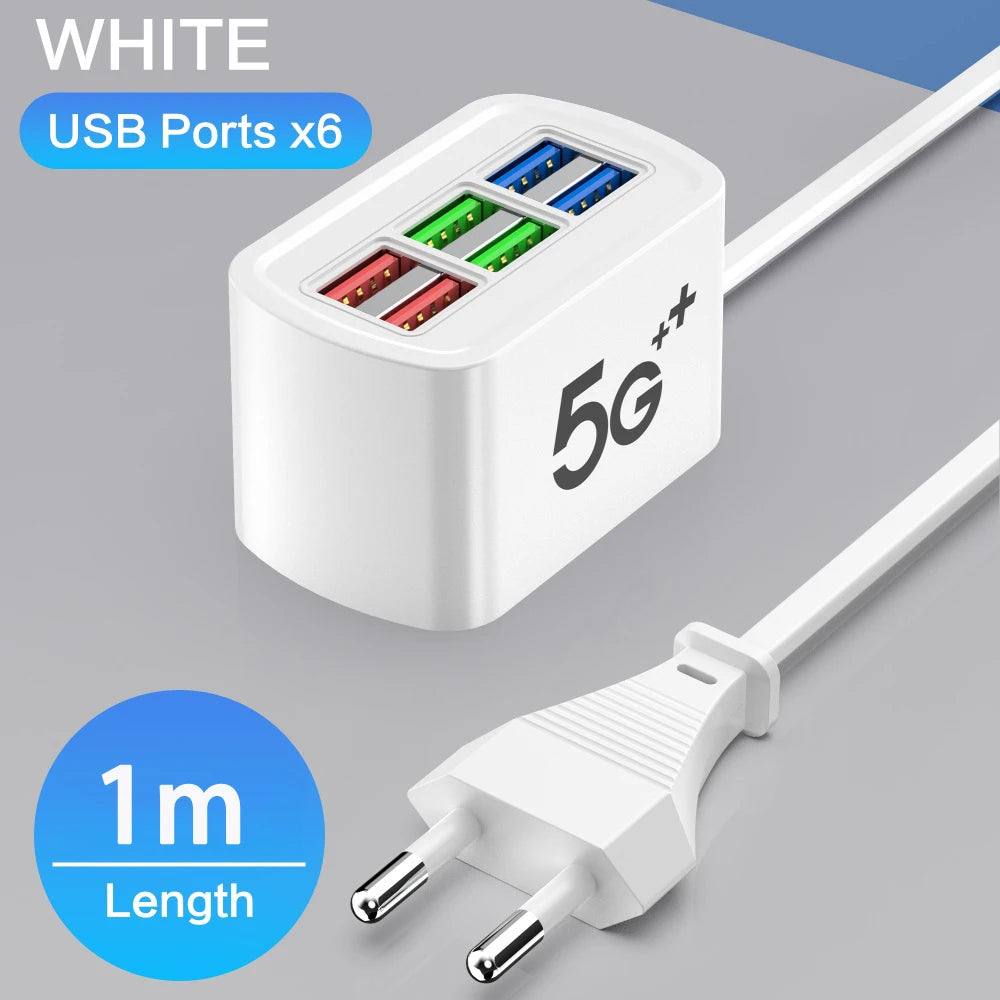 6-in-1 USB Desktop Charging Station 30W | EU & US Plug USB Charging Station QXL EU Plug