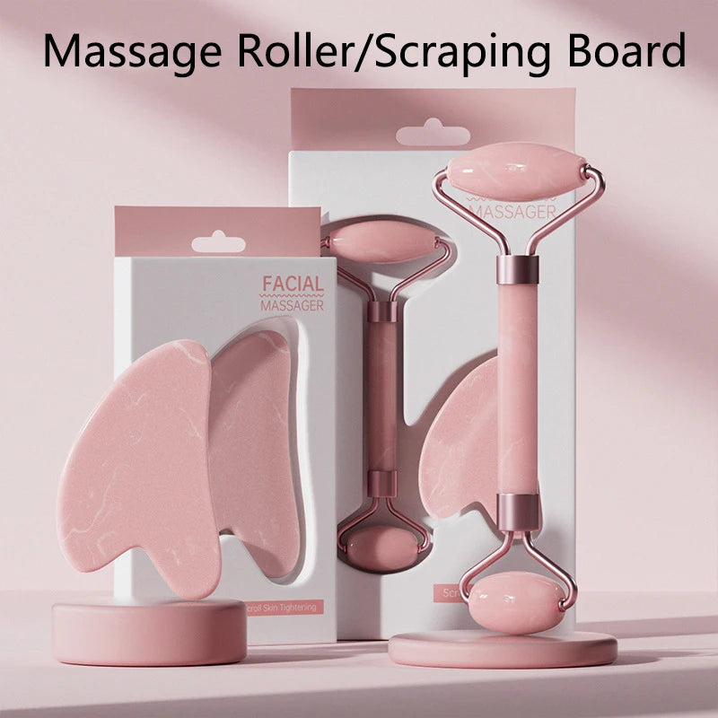 Face & Neck Jade Roller + Gua Sha Board | Resin Massager Set Facial Roller Set QXL