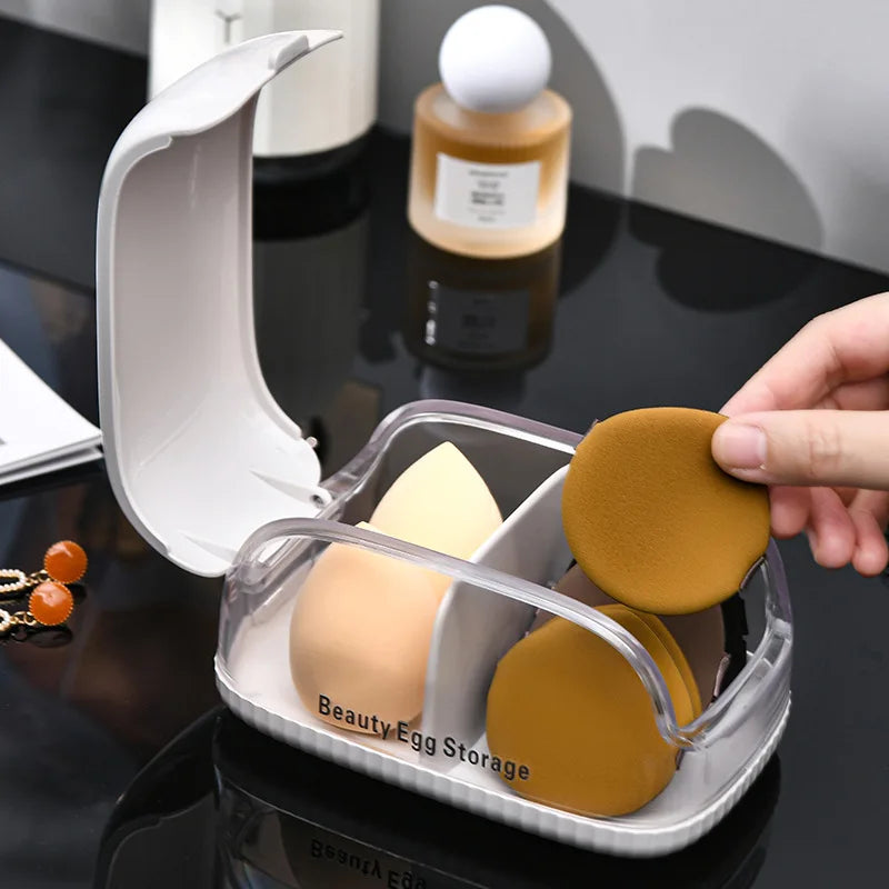 Makeup Sponge & Puff Storage Box – Dustproof Flip Lid Organizer Cosmetic Puff Organizer QXL