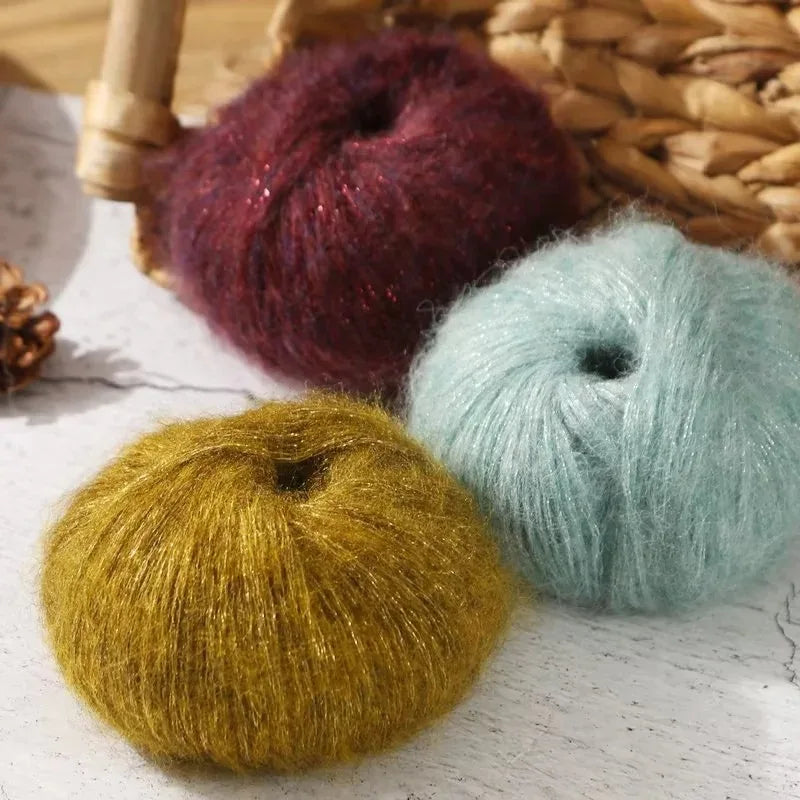 100% Mohair Yarn Ball 25g | DIY Knitting Weaving Glitter Wool Mohair Craft Yarn QXL