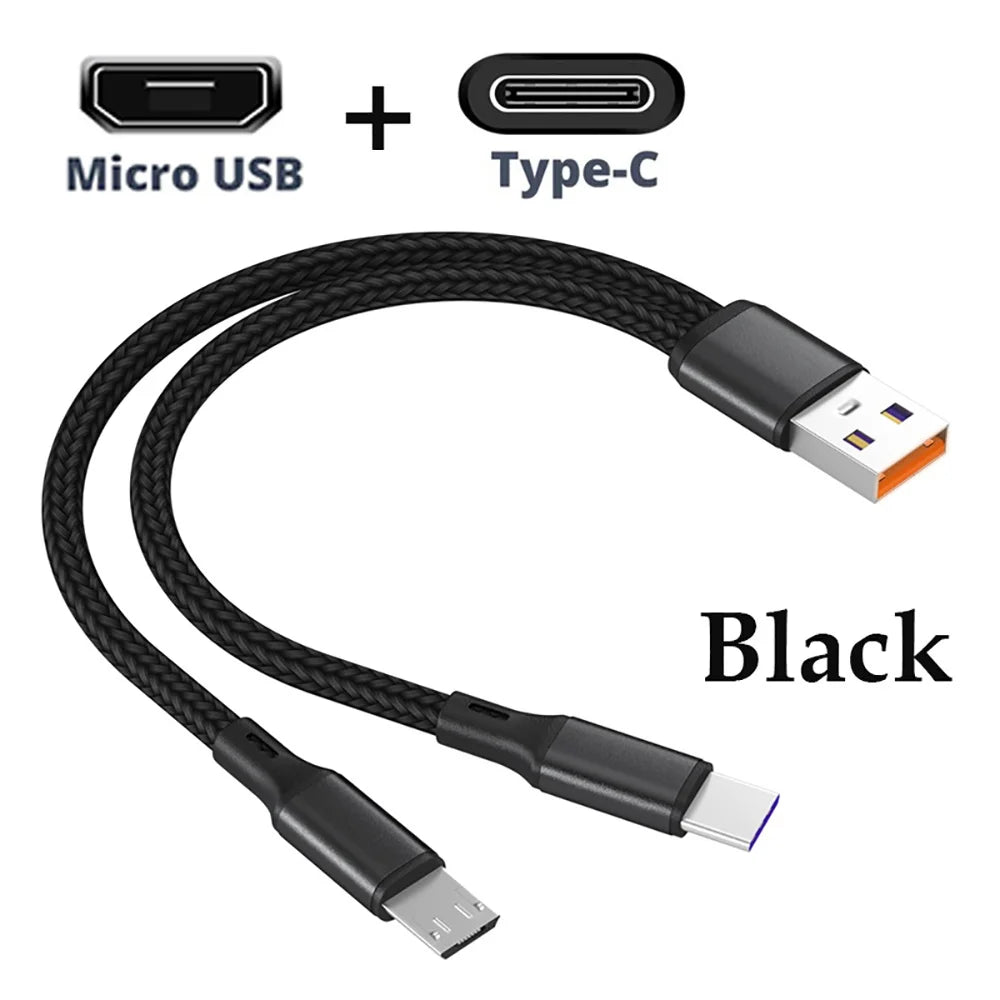 2-in-1 USB-C & Micro USB Fast Charging Cable Y Splitter 5A USB Charging Cable QXL type-c micro Black 1.2m