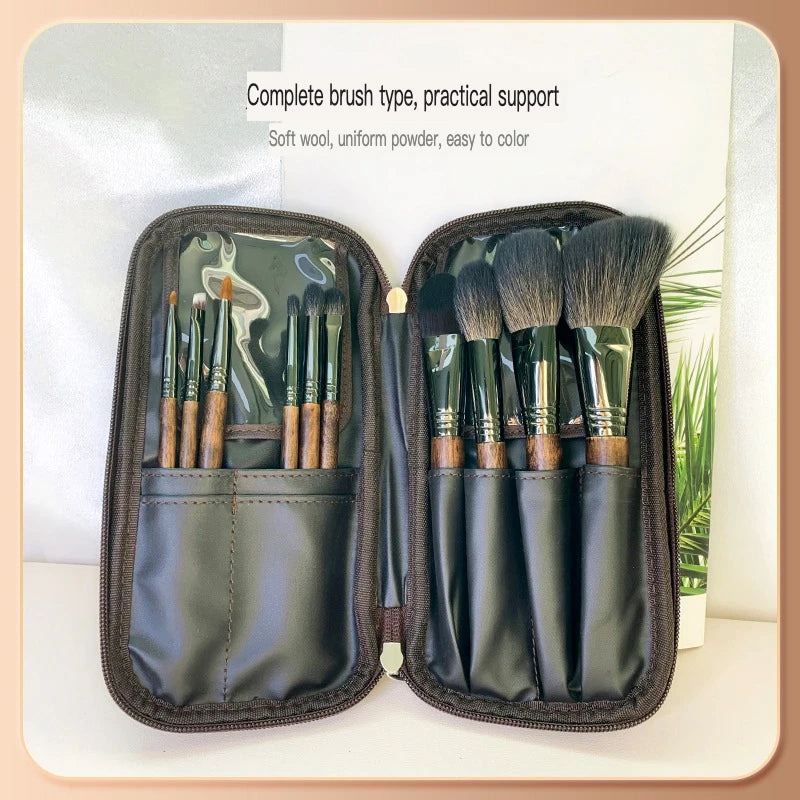 10-Piece Goat Hair Makeup Brush Set with Wool Sleeve Case Makeup Brush Set QXL