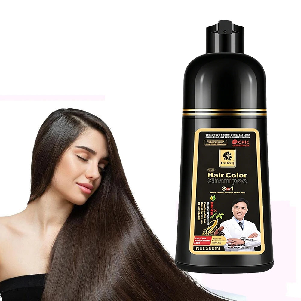 3-in-1 Black Hair Dye Shampoo | Gray Coverage 500ml Herbal Hair Dye Shampoo QXL