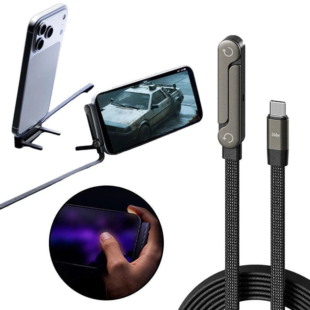 240W 2-in-1 USB-C Fast Charging Cable & Foldable Phone Stand USB-C Charging Cable QXL