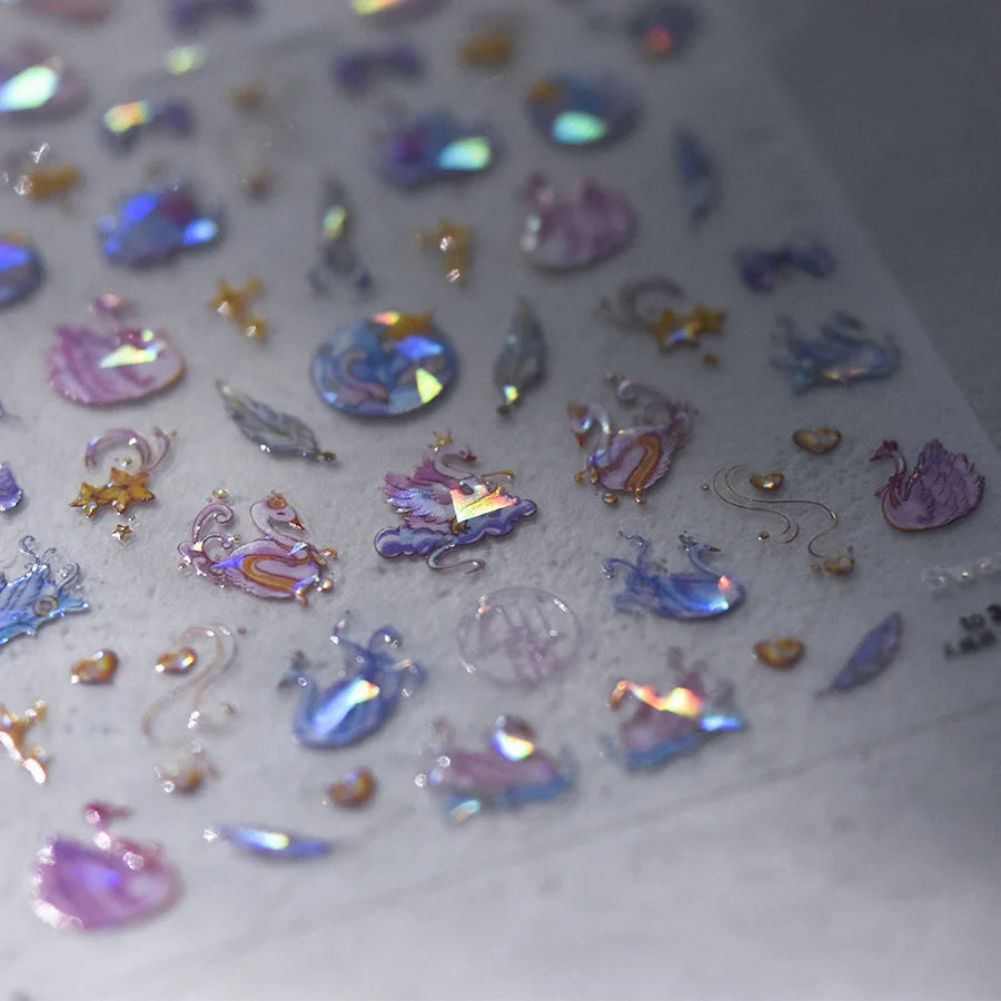 5D Kawaii Star Swan Nail Art Stickers | Self-Adhesive Decals Nail Art Stickers QXL