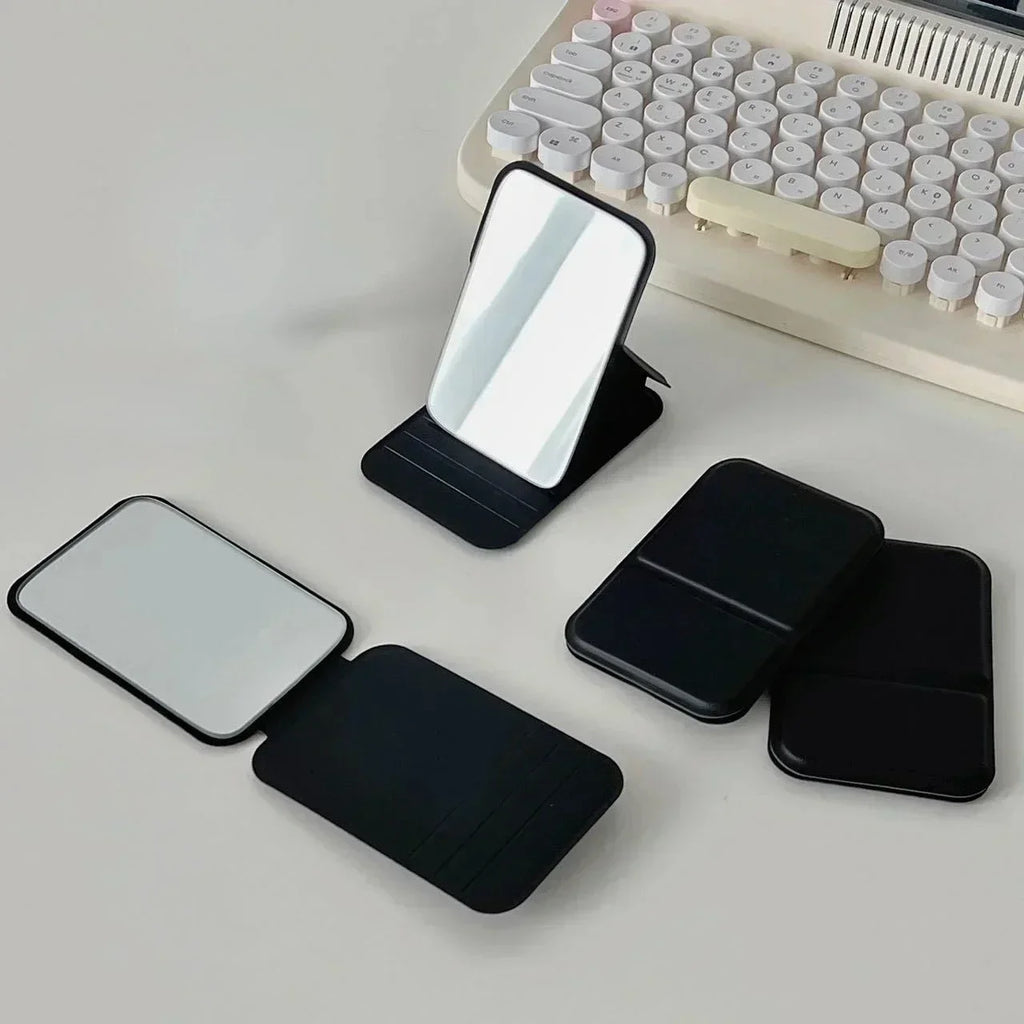 Foldable PU Leather Compact Makeup Mirror for Travel & Desk Compact Makeup Mirror QXL Black