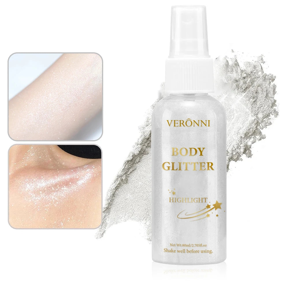 VERONNI Liquid Glitter Spray | Holographic Highlighter 80ml Body Glitter Spray QXL 1 pcs